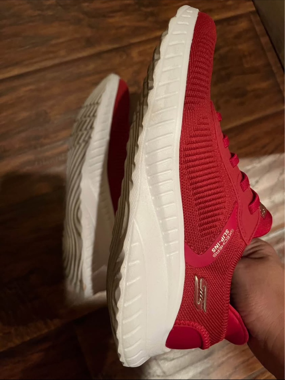 Skechers Red Knit Slip-On Sneakers - Picture 4 of 6